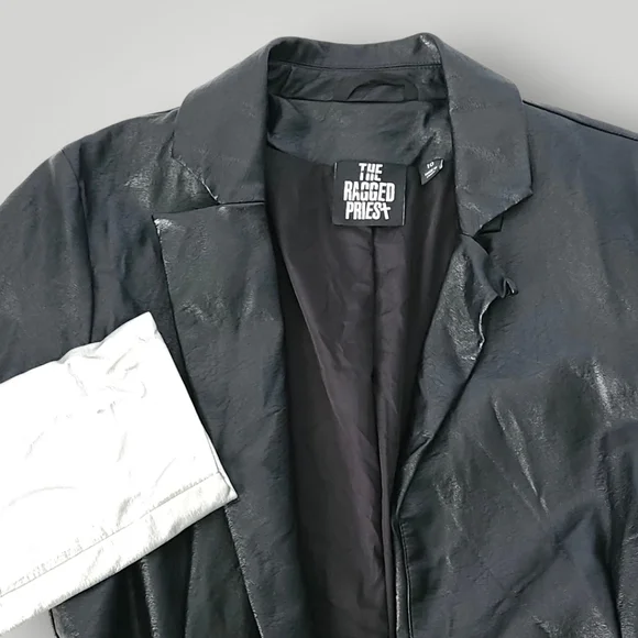 The Ragged Priest 6 Black Silver Flame‎ Trench Coat Y2K Alt Festival Rave Goth - Picture 3 of 12